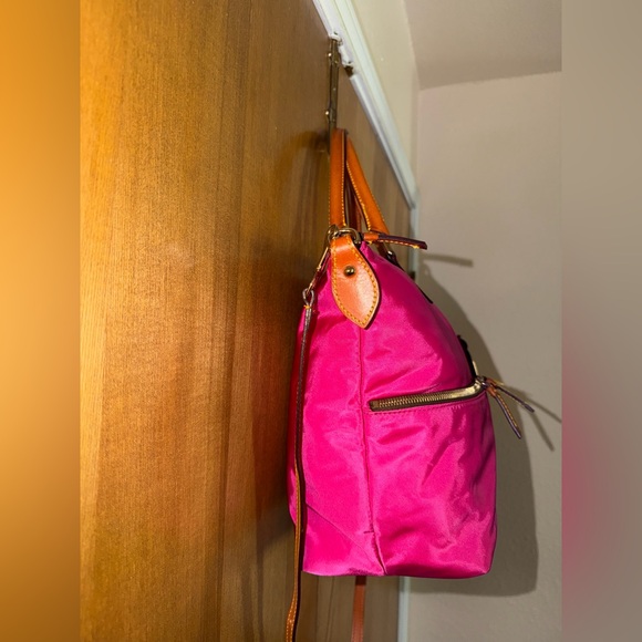 Dooney & Bourke Nylon Pink Satchel Tote Bag w/ Leather Trim & Shoulder Strap - Picture 8 of 17